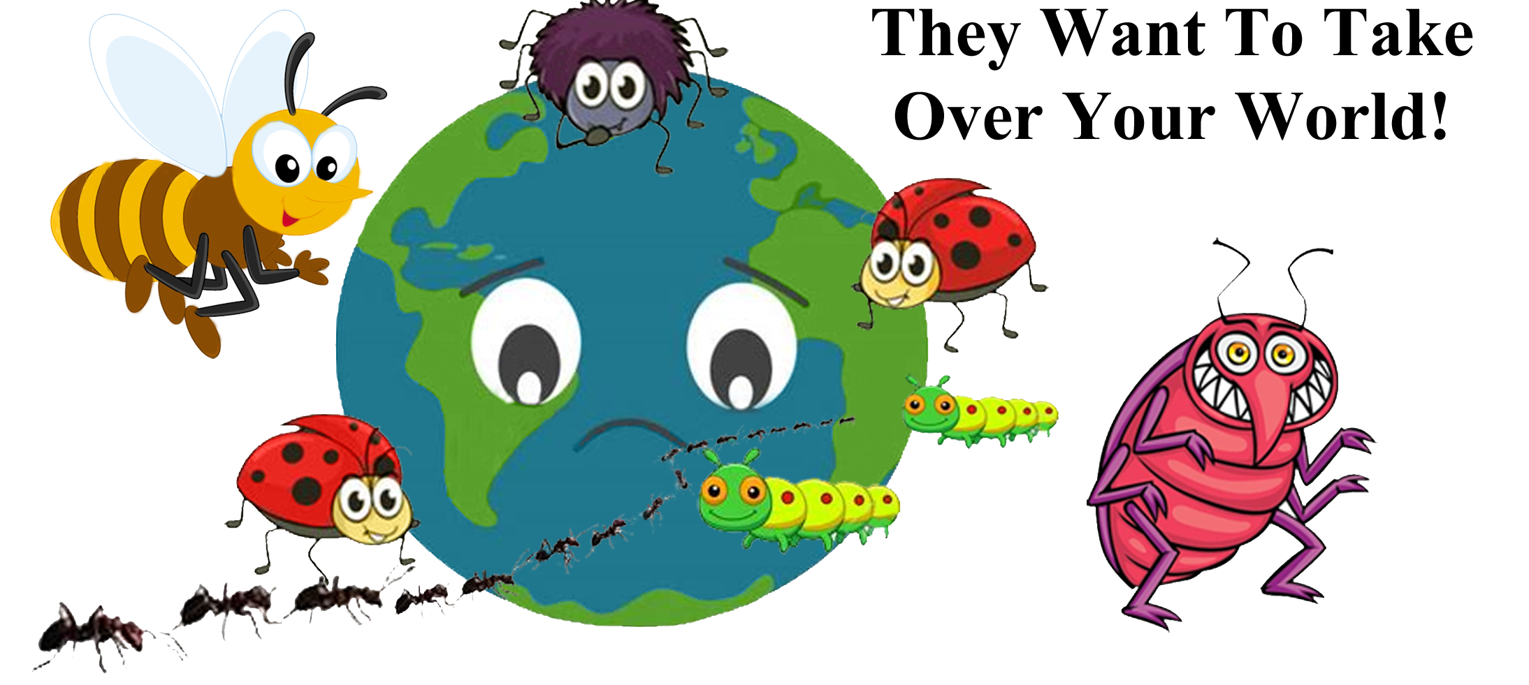 A cartoon of bugs and a planet earth